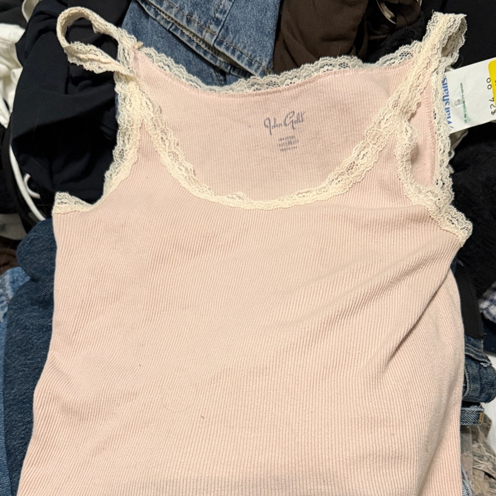Brandy Melville Lace Trim Pink Tank Top